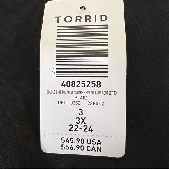 Torrid Double Knit Jacquard Square Neck Zip Front Corset Top Size 3X Academia - Picture 10 of 12